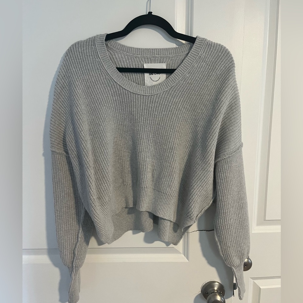 Aerie cropped scoop neck knit grey sweater